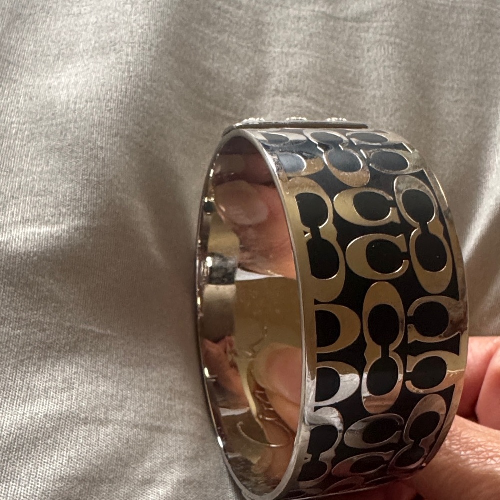 Silver and Black Logo Bangle